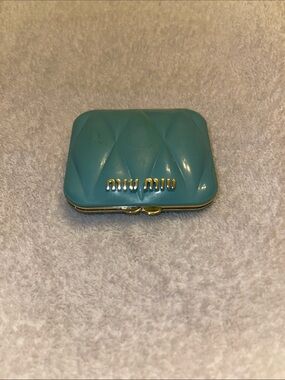 Miu Miu Quilted Small Wallet in Turquoise Blue with Gold Hardware